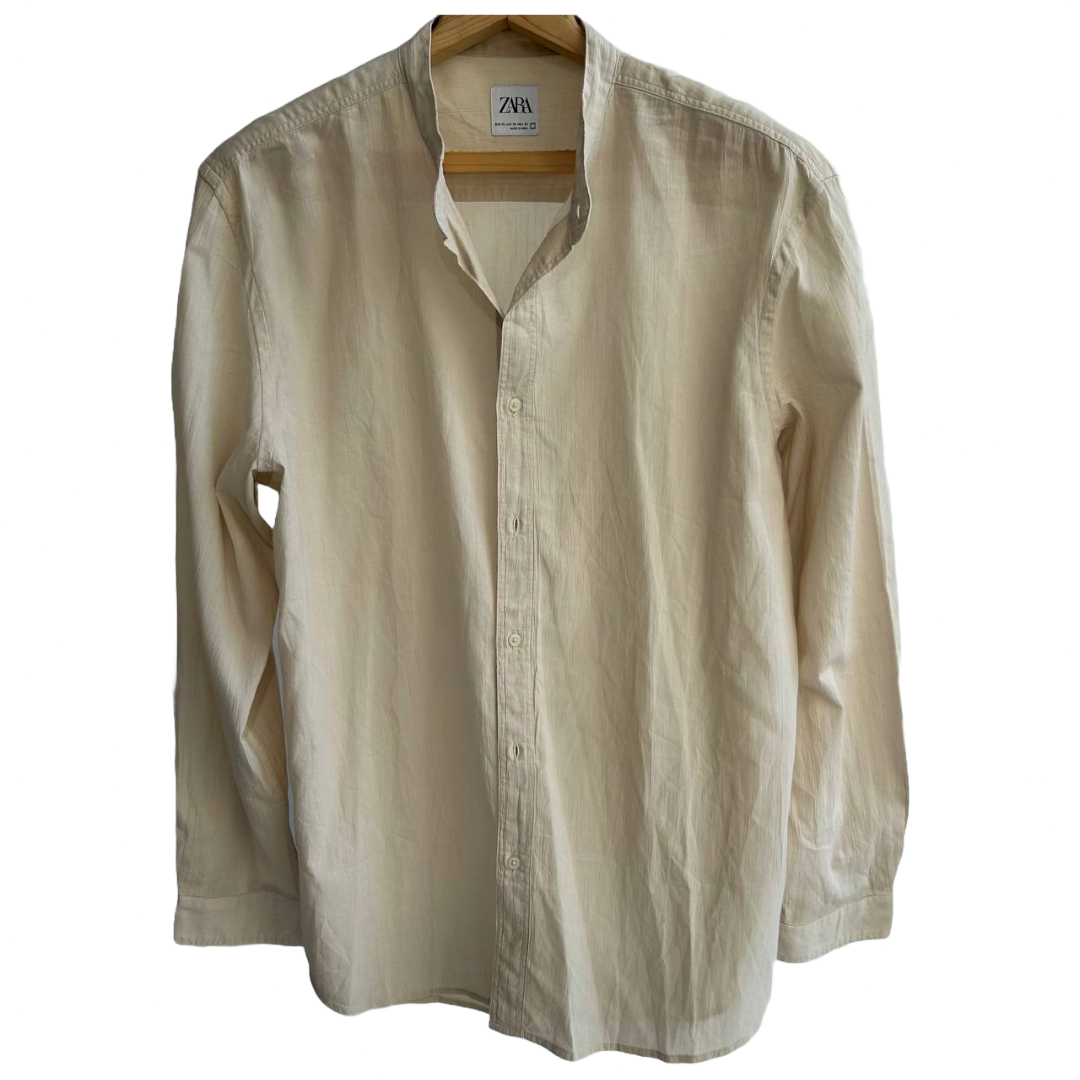 Zara Beige Full Sleeves low collar neck Shirt