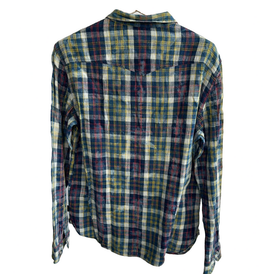 John Varvatos USA Large Pearl Snap Plaid Western Shirt Long Sleeves Lightweight