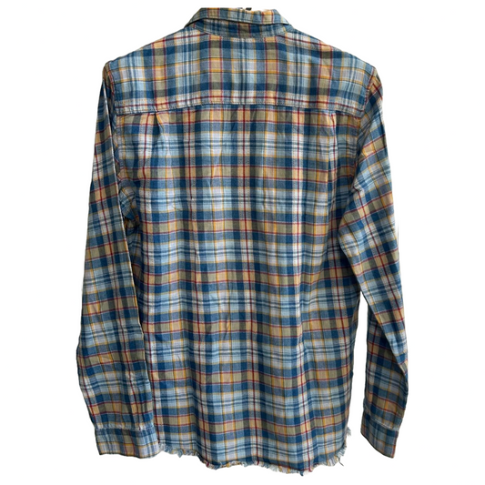 Frame Water Blue Multicolor Plaid Flannel Fringe Shirt