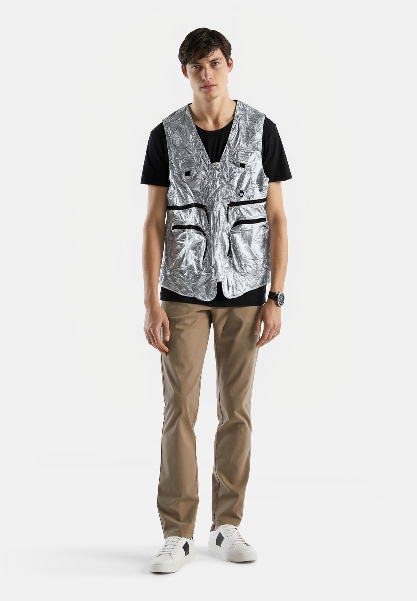 Zara Metallic Silver Utility Vest