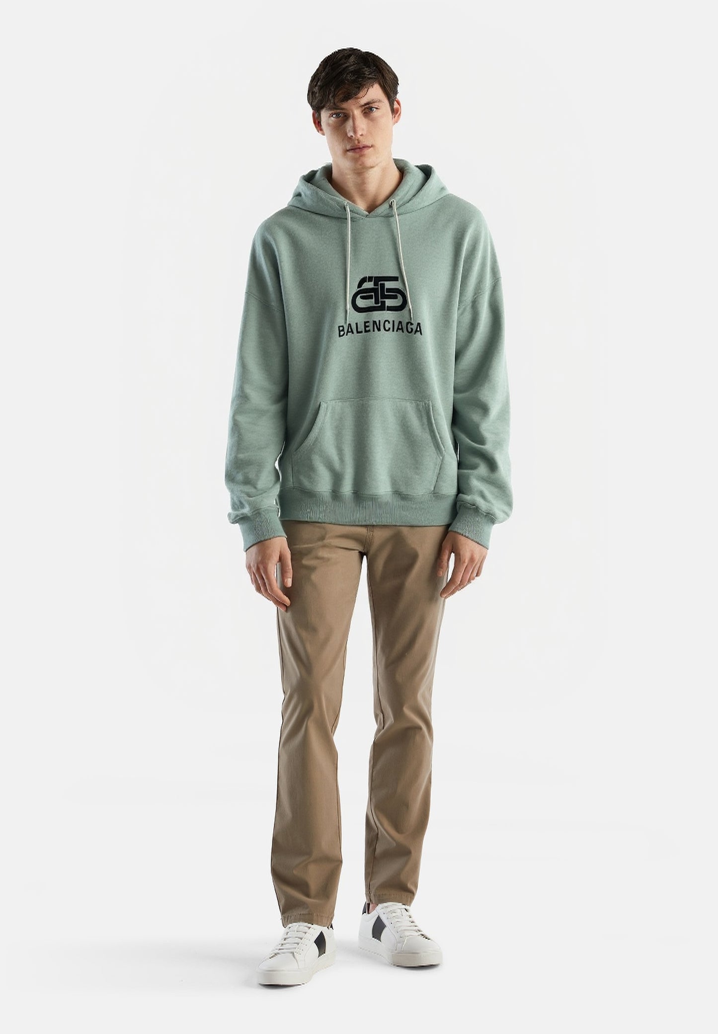 Balenciaga Blue Logo Print Cotton Knit Hoodie