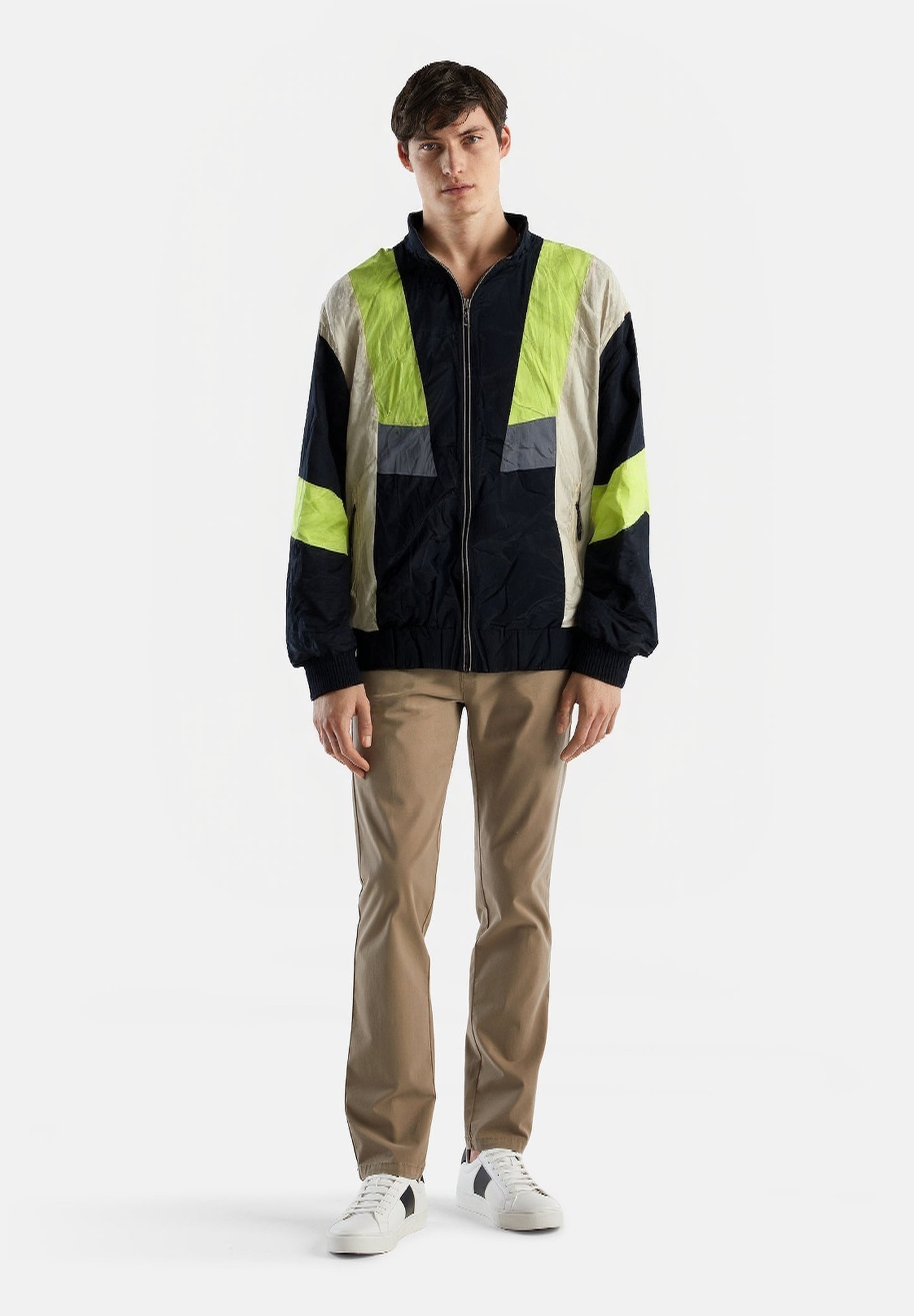 Zara Black Fluorescent Green Grey Sports Windbreaker