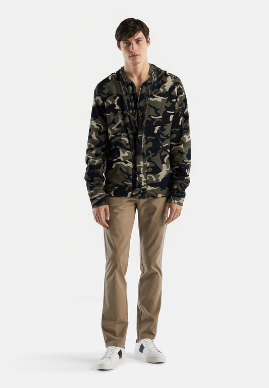 Ashes to Dust camouflage-patterned long cardigan with a hood