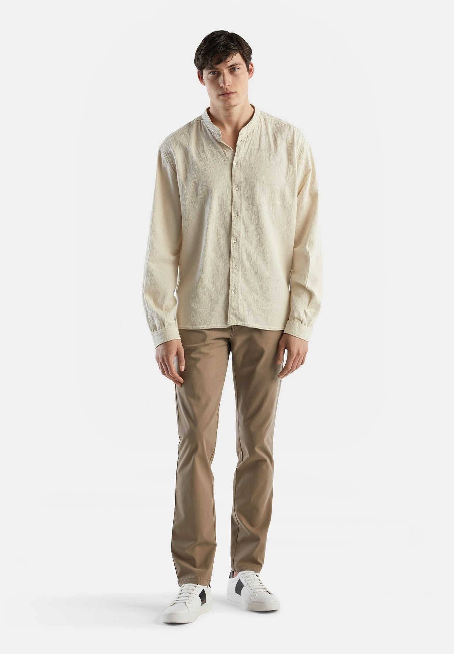 Zara Beige Full Sleeves low collar neck Shirt