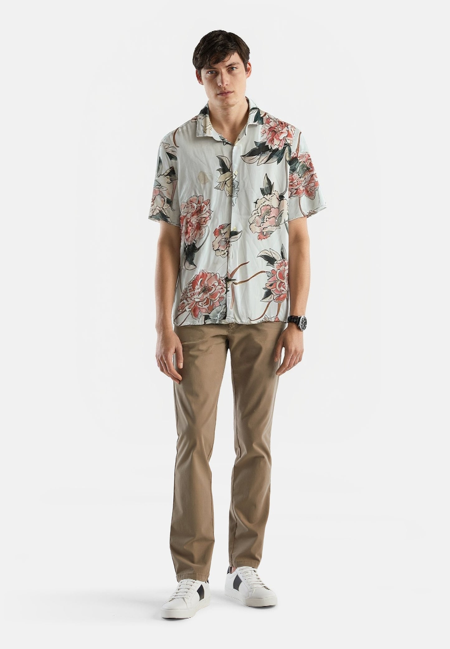Zara Rayon floral pattern short sleeve shirt