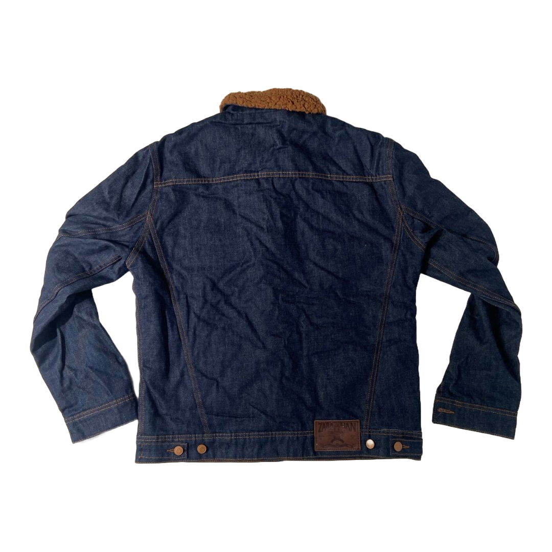 Zara Man Sherpa Lined Denim Jacket Dark Wash Blue