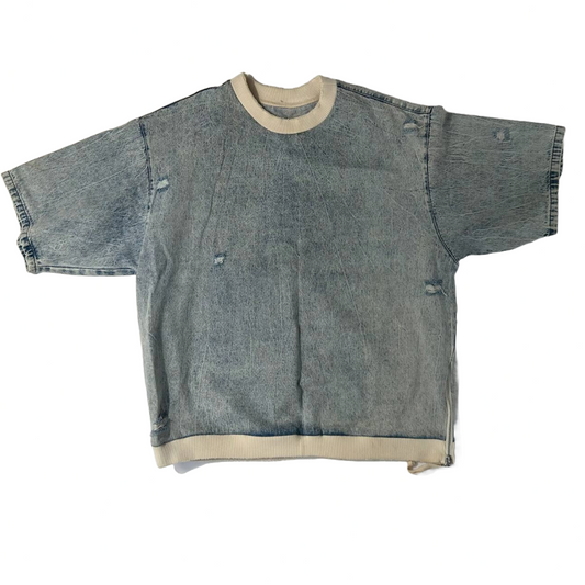 Zara Zarada Mage Short Sleeve Denim Pullover T Shirt Texture