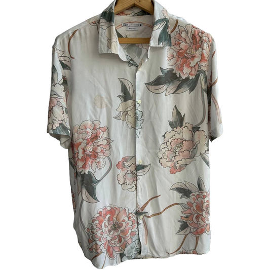 Zara Rayon floral pattern short sleeve shirt
