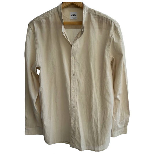 Zara Beige Full Sleeves low collar neck Shirt