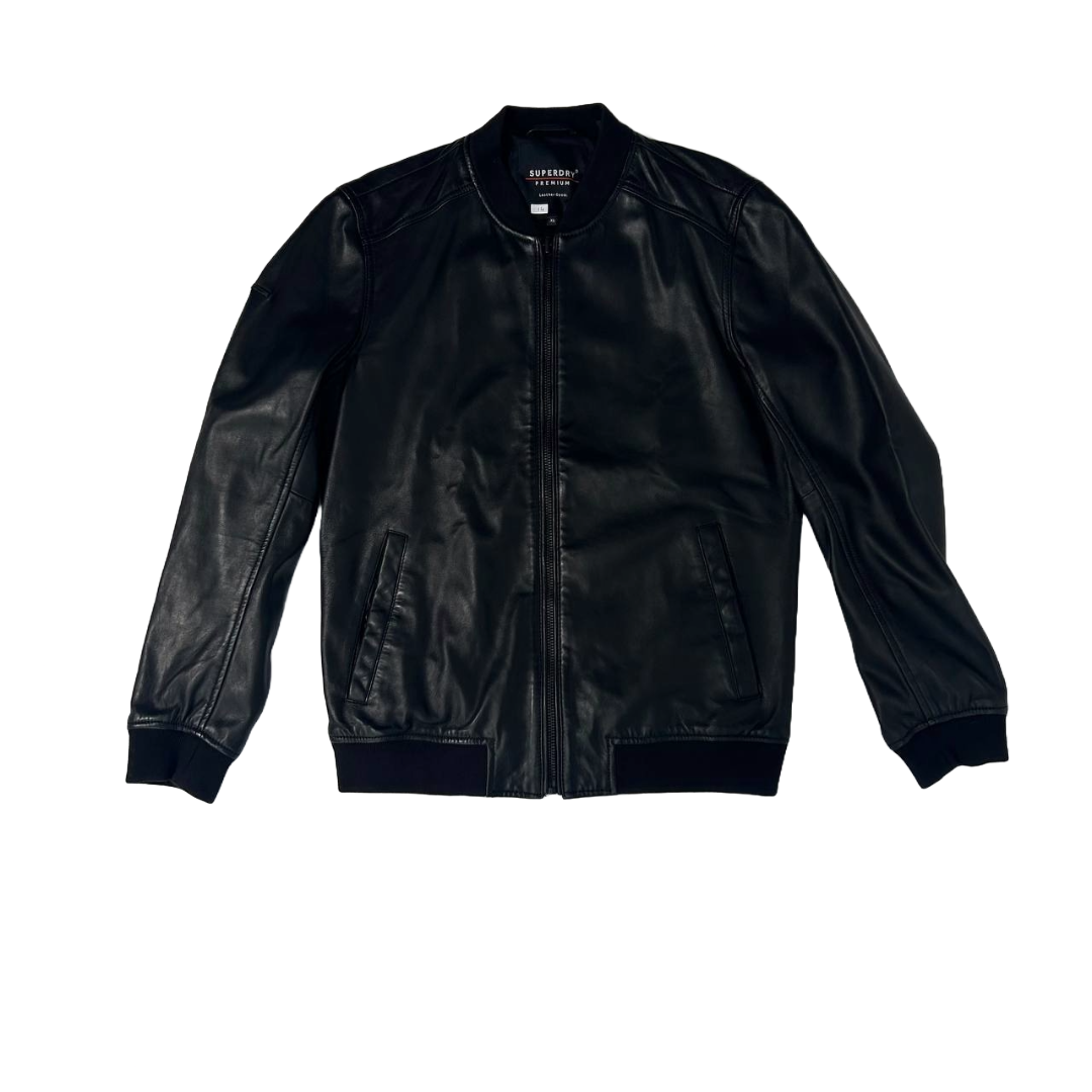 Superdry Men's Leather Bomber Jacket - Black