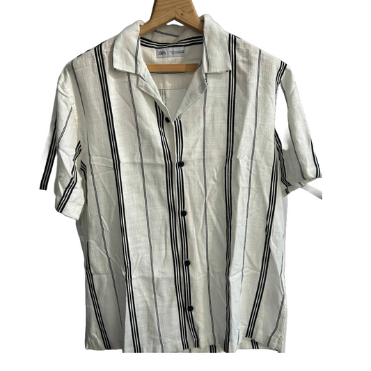 Zara Stripped Textured Shirt White