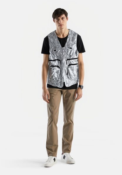 Zara Metallic Silver Utility Vest